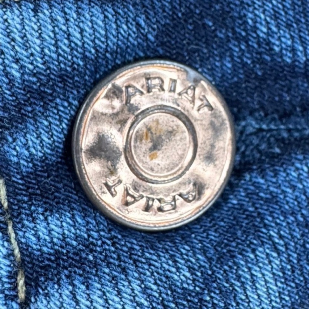 Ariat High Rise Flare Jeans‎ Premium Italian Denim Medium Wash Raw Hem 33L - Picture 7 of 16